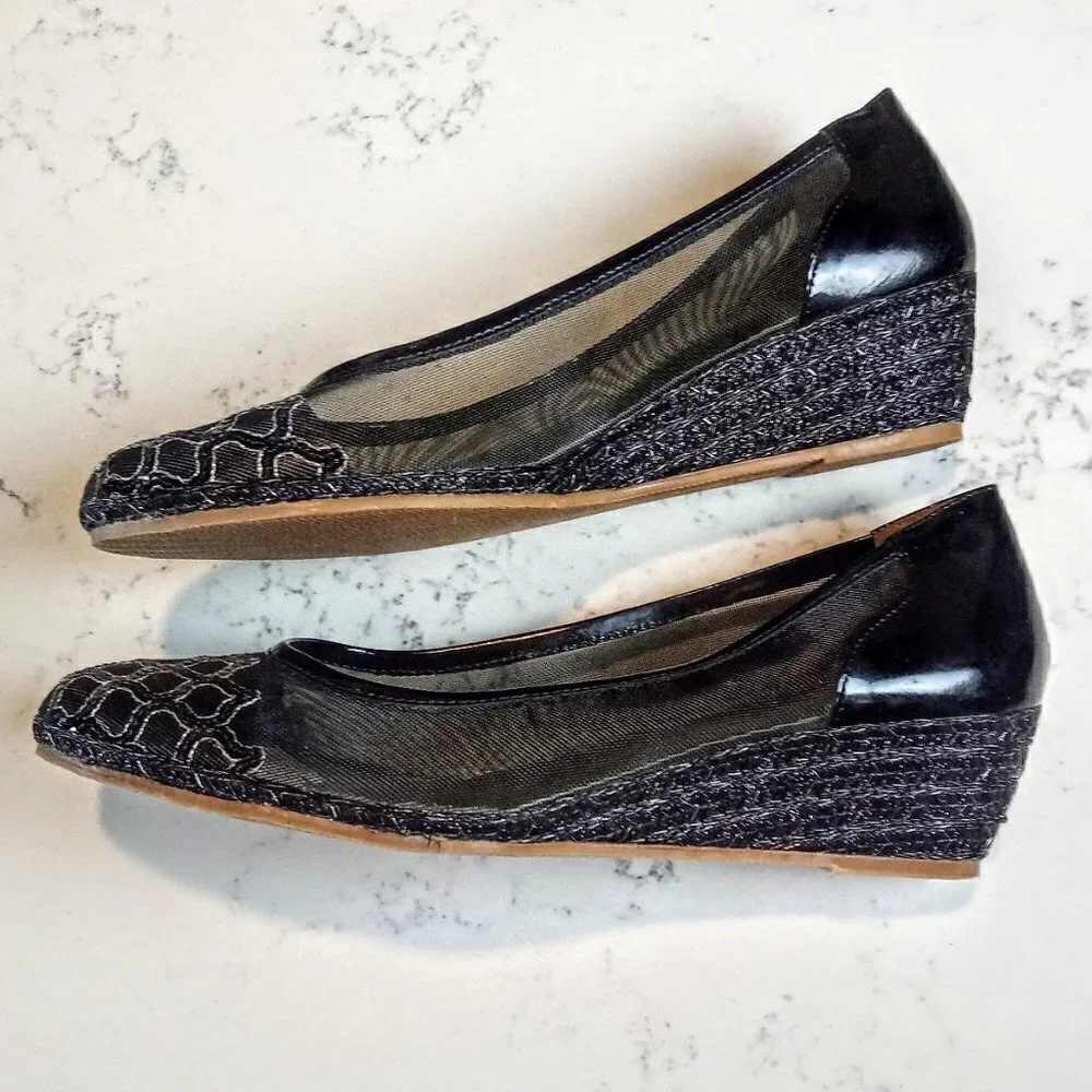Prevata Black Embellished Mesh Italian Wedges 8B